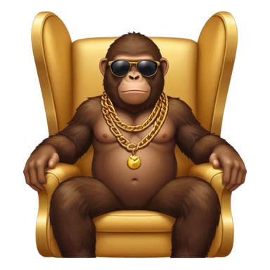 ape with big golden chain on the neck wearing sunglasses sitting in the armchair full height sticker