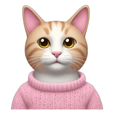 Pink cat in white knitted sweater sticker