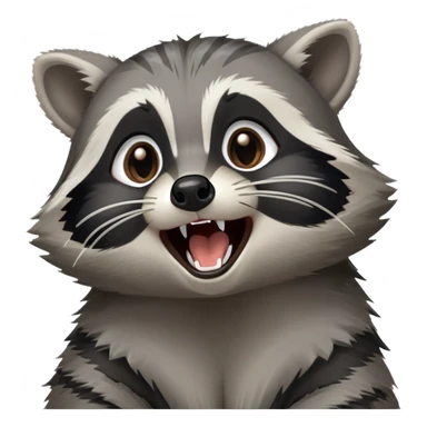 Cinematic-Cute-Yawning-Raccoon-Portrait-Emoji – Head tilted slightly with a dramatic, wide-open yawn, revealing a soft grey and black fur coat with a striped bushy tail, round brown eyes barely open in drowsy curiosity. sticker