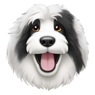 Half Black and half white old English sheepdog smiling sticker