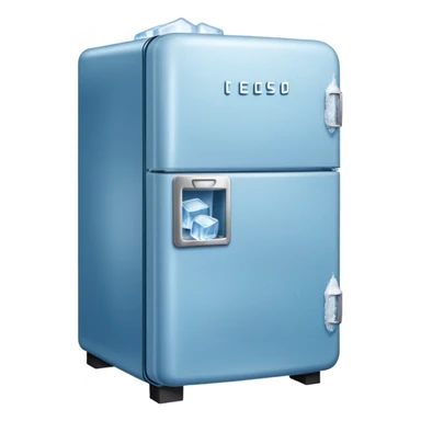 old blue refrigerator with ice inside sticker