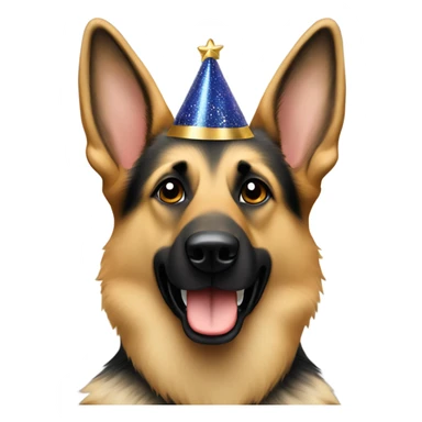 Blonde and brown German shepherd holding a sign that says “Happy New Year” sticker