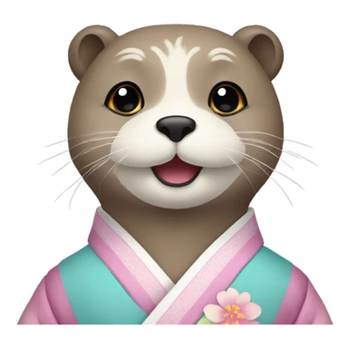 An otter face dressed in pastel-colored traditional Korean hanbok sticker