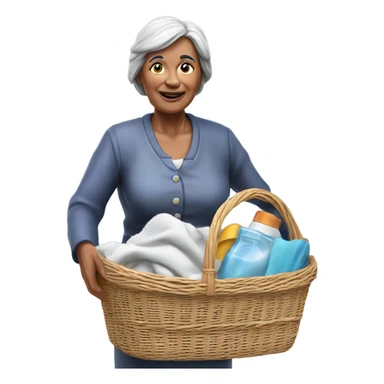 3d hyper realistic senior woman carrying washing basket  sticker