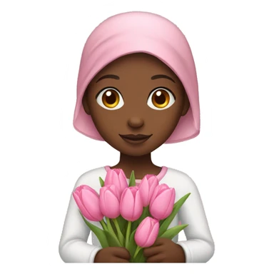 African girl holding pink tulips sticker