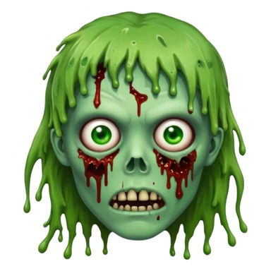 zombie slime youthful face, messy brown fringe, sticker