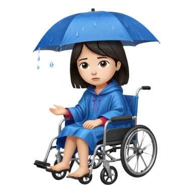 Girl with dark hair  in a wheelchair with rain poncho sad with rain  sticker