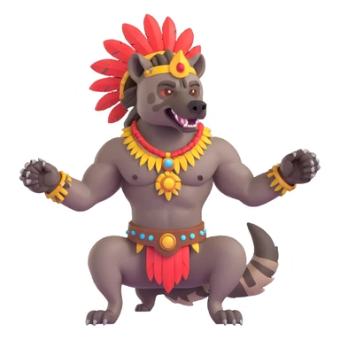 A native strong buff hyena with war bonnet flexing posing  sticker