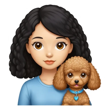 Girl long black hair, brunette and apricot toy poodle sticker
