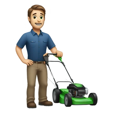 man with brown hair, mowing the lawn, talking on the phone  sticker