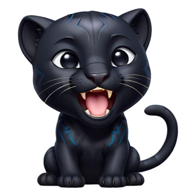 Cinematic Cute Yawning black Panther Portrait Emoji, Head tilted slightly with a dramatic, wide-open yawn, showcasing a sleek, shadowy form with drowsy, half-closed eyes and a relaxed, open expression, Simplified yet irresistibly adorable features, highly detailed, glowing with a soft, cozy dark glow, high shine, relaxed yet expressive, stylized with a dash of whimsical elegance, soft glowing outline, capturing the essence of a drowsy yet affectionate jungle guardian that appears ready to stretch out for a nap! sticker