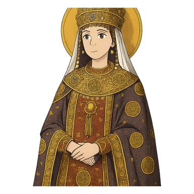 Empress Theodora in ornate Byzantine robes and crown sticker