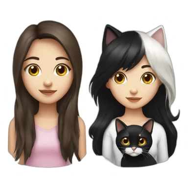 Brunette girl and black white cat sticker