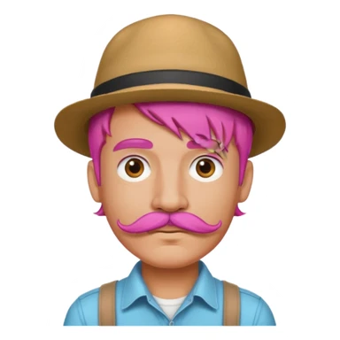 pink-haired mustache man with hat sticker