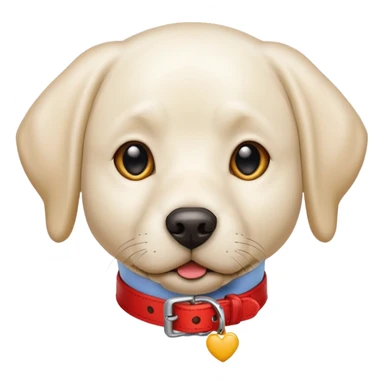 white Labrador retriever dog with red collar sticker