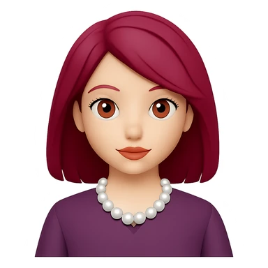 Add a pearl necklace to the girl with burgundy hair in the style of emoji, keeping the emoji style look. sticker