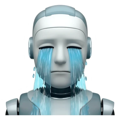 robot crying with streams of water coming out of his eyes sticker