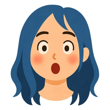 Create a soft cartoon face of Billie Eilish's head in the style of the reference image with simple features, no background. Use blue hair and a different facial expression: surprised. sticker