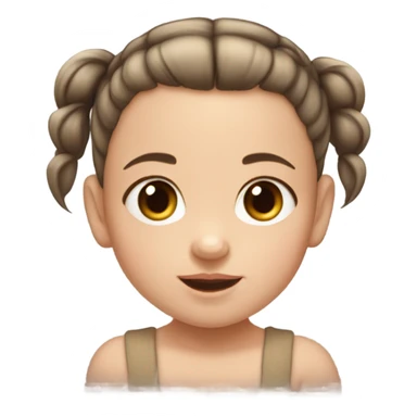 baby girl with super straight brown pigtails on top of head,  big dark brown eyes and pale white fair skin sticker