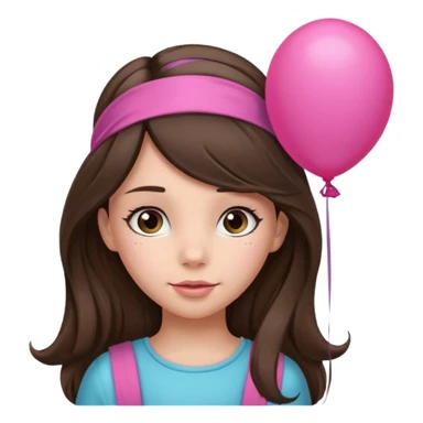 brunette long hair girl with pink baloon and headband sticker