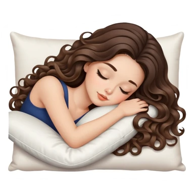 beautiful brunette with a light balayage white girl with nice curls/defined waves, very long hair, clean girl makeup SLEEPING ON A PILLOW sticker