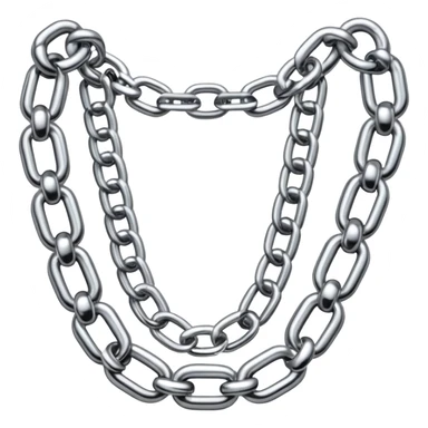 A thick luxury chain emoji made of liquid silver chrome, smooth rounded links, glossy metallic reflections, heavy swag aesthetic, minimalistic iOS emoji style, centered, clean white background sticker