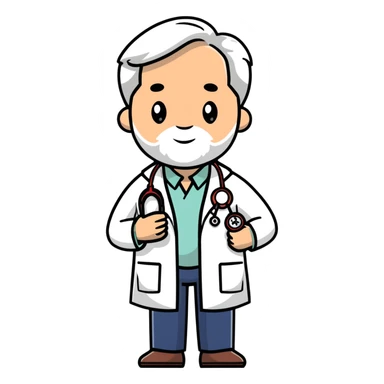professional mature male doctor around 60 with stethoscope and white coat sticker