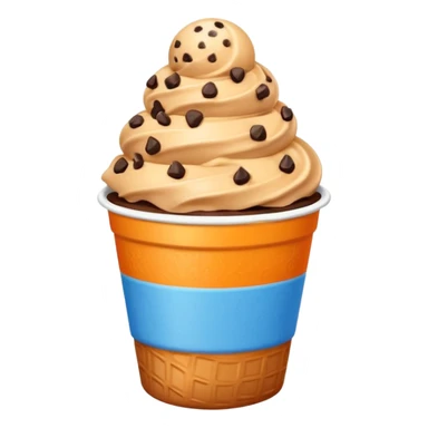 Orange and chocolate Ice cream with a chocolate chip on a top and in a cartoon white blue line cup  sticker