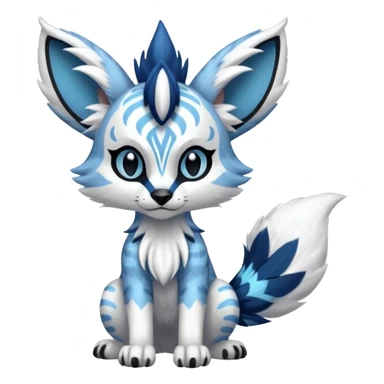 Futuristic furry fluffy floofy feathery tribal marked Genet-Absol-Kyurem-Zeraora-Primagen-fusion-creature  with big wide ears  sticker