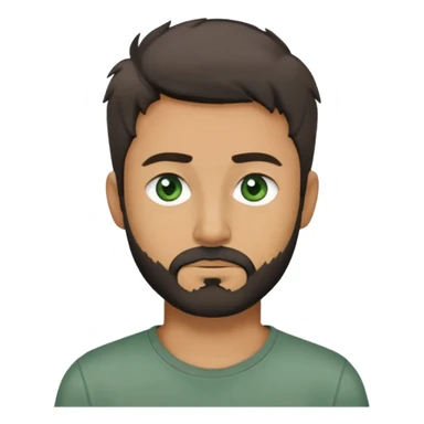 man with dark messy short hair, dark green eyes, gray T-shirt, and short beard sticker