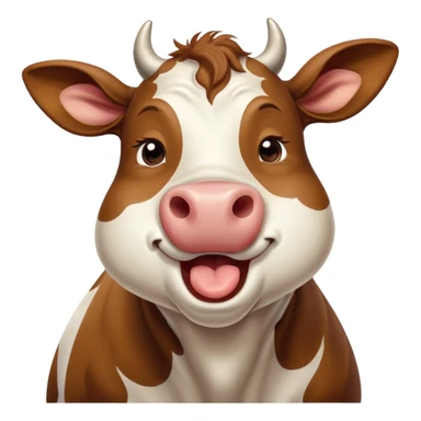 Cinematic Cute Yawning Brown and White Cow Portrait Emoji, Head tilted slightly with a dramatic, wide-open yawn, showcasing a smooth, patterned hide of brown and white, floppy ears slightly drooping, round brown eyes barely open in drowsy contentment, Simplified yet irresistibly adorable features, highly detailed, glowing with a soft, cozy glow, high shine, relaxed yet expressive, stylized with a touch of pastoral whimsy, bright and endearing, soft glowing outline, capturing the essence of a sleepy yet affectionate cow, so drowsy it feels like it could amble out of the screen and curl up for a nap! sticker