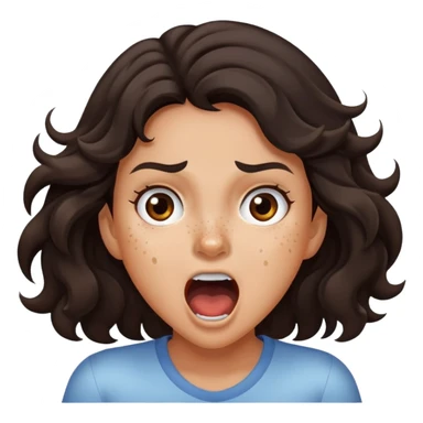 girl very dark brown wavy hair freckles tan skin color brown eyes screaming sticker