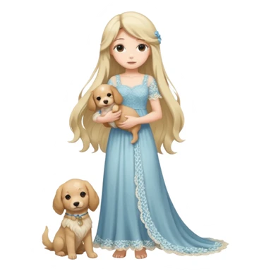 Pastel anime lady long hair with long lace dress full body holding puppy sticker