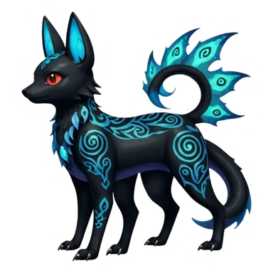 Shiny Fiery Dark Ugly Evil Realisitc Glowing Eldritch Horror Cool Edgy Badass Emo Glorious Demonic Batty Punky Aural Iridescent Fluorescent Bioluminescent Umbreon-Amaura-Salandit-Litten-Flareon-Fakémon-fusion (full body) with intricate pattern markings sticker