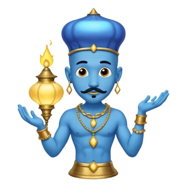Blue skinned genie with a black goatee and gold bracelets coming out of a lamp from Aladdin  sticker