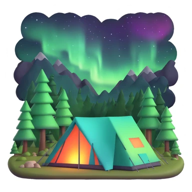 camping tent in forest under northern lights sticker