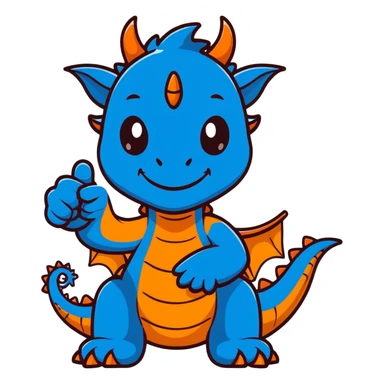 Humanoid blue dragon, smiling with a thumbs up sticker