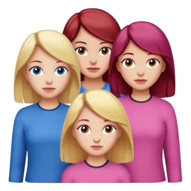 Three girls, one dark red hair with hazel eyes, one blonde with blue eyed and one with black hair and brown eyes, all wear pink sticker