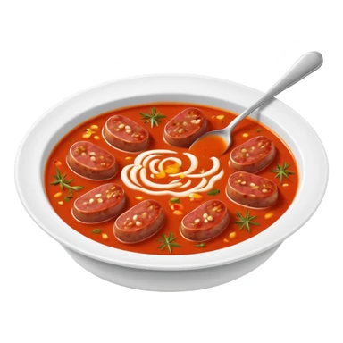 emoji of Rougail saucisse meal. Typical Reunion island meal. Sliced sausage in tomato reduced soup with thym  sticker