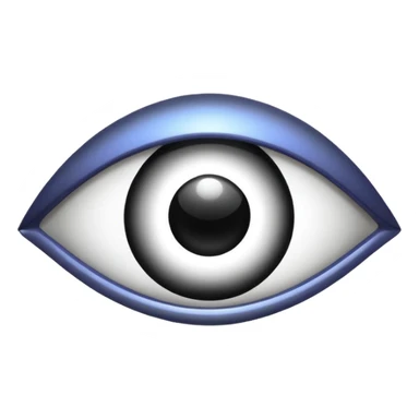 Minimalistic futuristic eye emoji, metallic black and white, reflective iris, smooth circular shape, flat vector, high contrast, centered, clean UI icon sticker