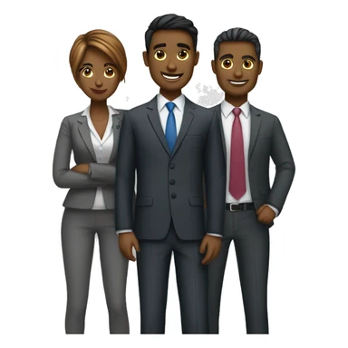 Digital team emoiji consisting of 2 women and 3 men. All in business suit. sticker