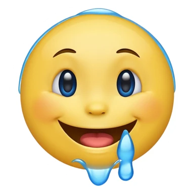 Emoji, yellow round laughing face, blue tears of joy on it  sticker