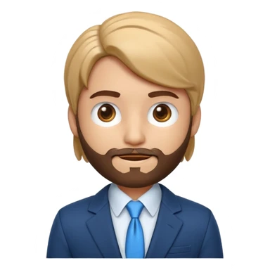 Emoji 3D estilo Apple de um jovem com pele clara, cabelo castanho claro, olhos castanho escuro, barba rala, sorrindo, de blazer elegante e brinco prateado. sticker