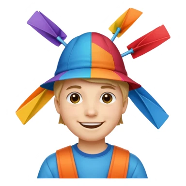 Boy wear colorful windmill hat sticker