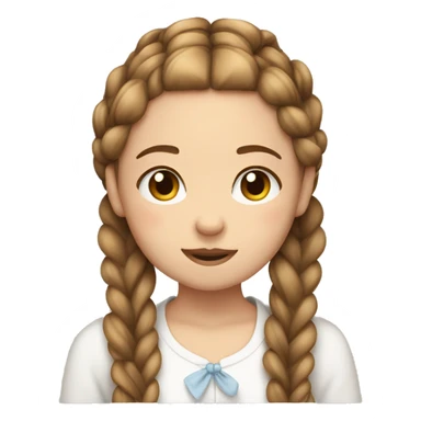 Light Brown haired girl with two French braids on top of each other tired together with a bow sticker