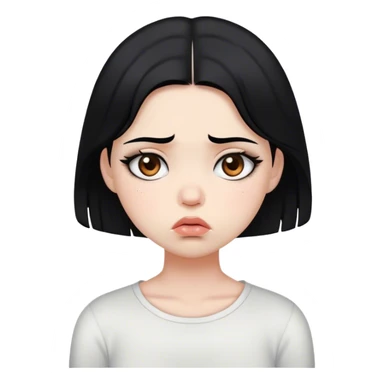 sad girl with black hair and brown eyes and white skin pouting sticker