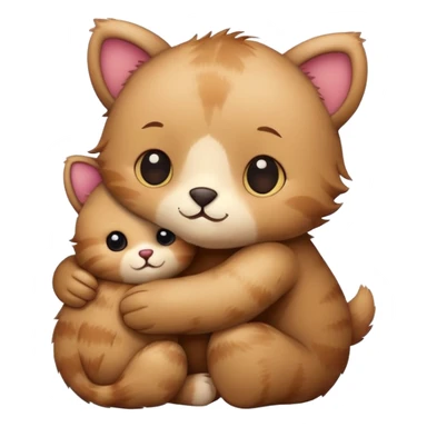 cat hugs a little bear sticker
