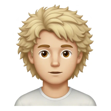 Dirty blonde white boy fluffy hair. Brown eyes, athletic face sticker