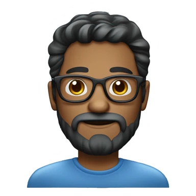 Hombre de 30 años con gafas y barba abierta con cabello negro y ojos color cafe con un gesto de asombro fondo azul sticker