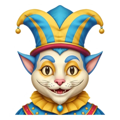 crazy funny colorful cat jolly joker, medieval, vintage, court jester, mac os icon, blue color sticker